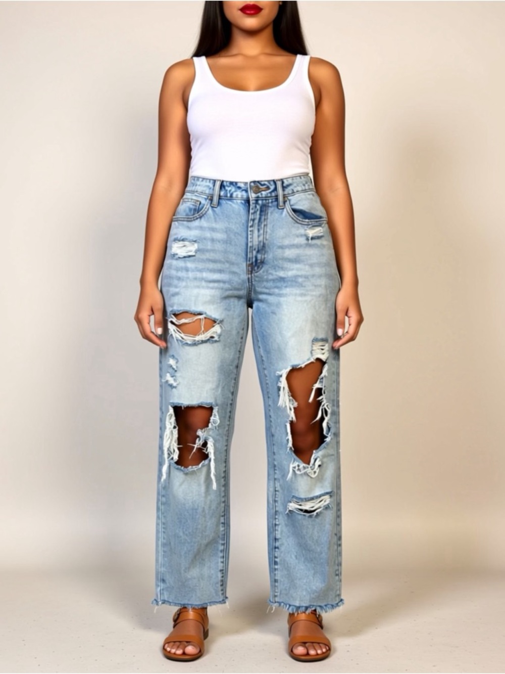 Jelly Beans Light Blue Distressed Straight-Leg Jeans